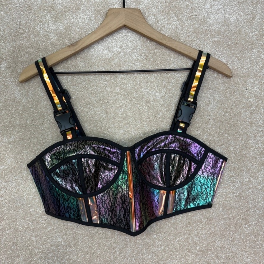 Dolls Kill Holographic Lace Crop Top
